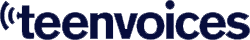 Logo of Teen Voices, featuring bold text and soundwave graphic, representing youth empowerment and expression.