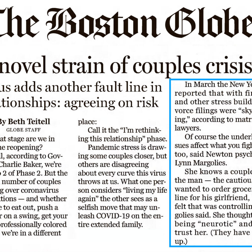 Article discusses couples' challenges during COVID-19, featuring insights from psychologist Lynn Margolies.