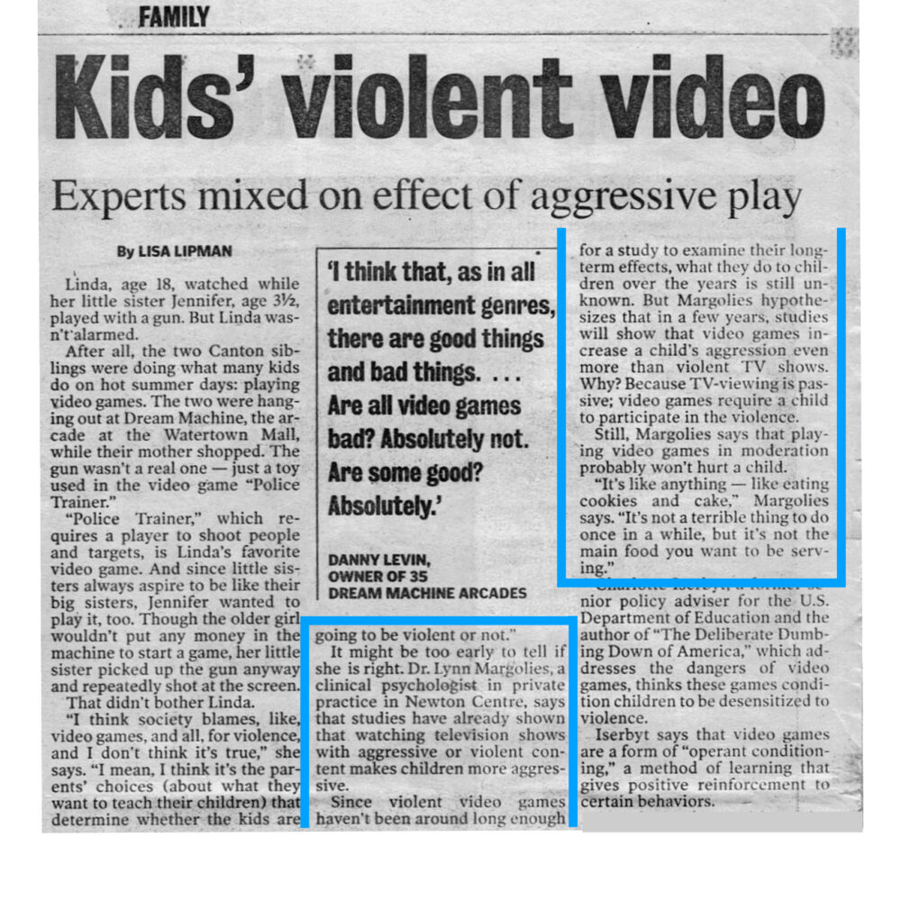 Article discusses experts' views on the impact of violent video games on children’s behavior.